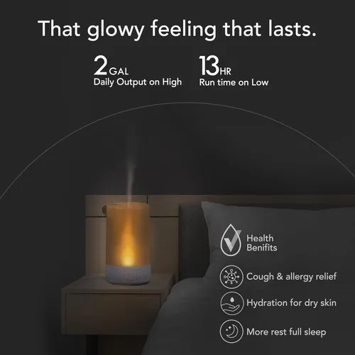 Miniatura 4 de Vornado Votiv Humidificador ultrasónico para toda la habitación con iluminación ambiental, salida de 2 galones, asa de transporte, recarga simple
