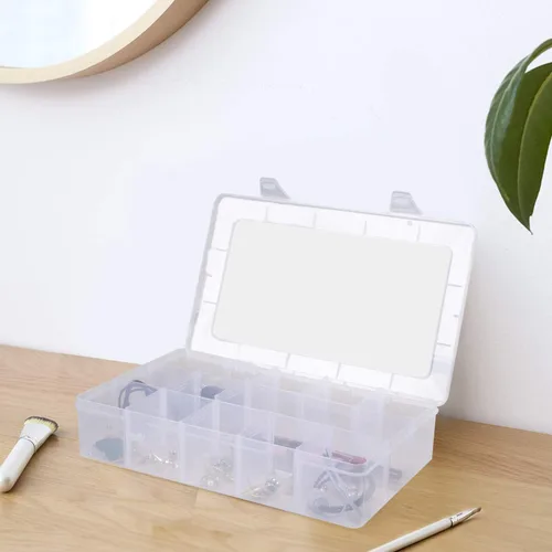 Miniatura 5 de Gospire Organizador de joyería Caja de almacenamiento de plástico transparente con 15 grandes rejillas con divisores extraíbles