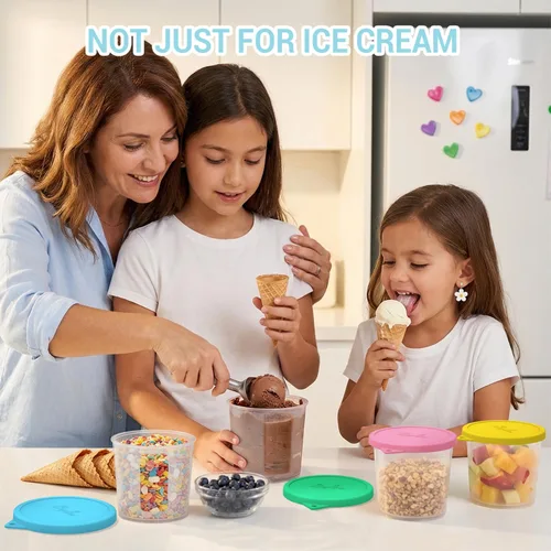 Miniatura 6 de SOPHICO Recipientes para helado con tapas de silicona, recipientes de almacenamiento de alimentos para congelador para helado casero, preparación