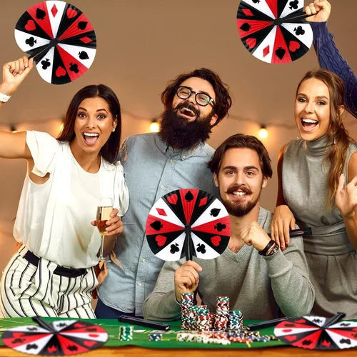 Miniatura 6 de Taiyin Casino - Paquete de 48 abanicos de mano plegables decorativos para revelación de género para decoración de fiesta de ducha, vacaciones