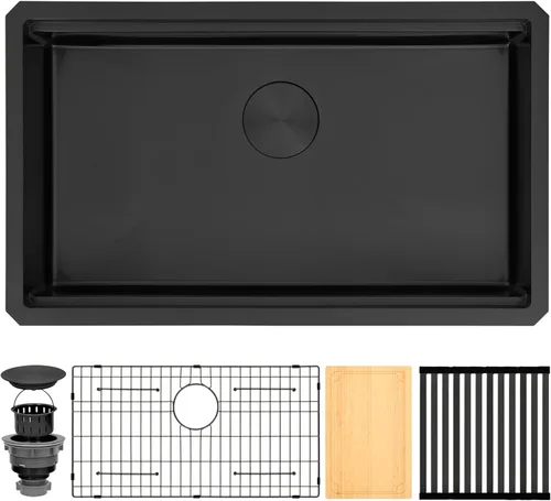 Miniatura 23 de Fregadero de cocina de 33 x 22 pulgadas, color negro, 33 pulgadas de montaje superior, fregadero de cocina de acero inoxidable calibre 16, estación