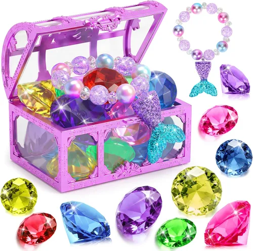 Miniatura 8 de VGOFUN Juguetes de piscina de buceo para niños de 3 a 12 años, 31 piezas de juguetes de sirena para piscina, juguetes de gemas de buceo con cofre
