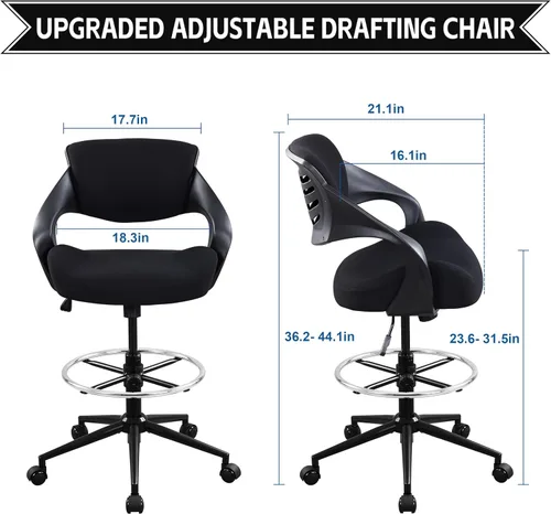 Miniatura 2 de Silla de dibujo ergonómica,Silla de escritorio de computadora de pie,Anillo de pie, Soporte lumbar,Silla giratoria para tareas,Negro