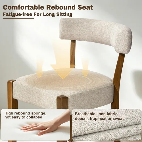 Miniatura 4 de RNKSFX Juego de 2 sillas de comedor modernas de piel sintética tapizadas para cocina y comedor, sillas modernas de madera de mediados de siglo, Beige