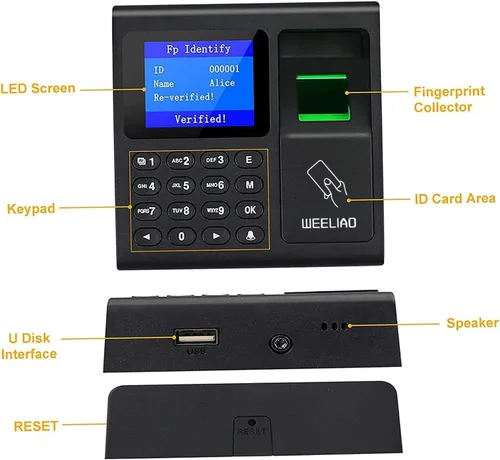 Miniatura 4 de WEELIAO Máquina de asistencia de tiempo, huella dactilar, contraseña, reloj de tiempo para empleados con escaneo de dedos, RFID y perforación de PIN