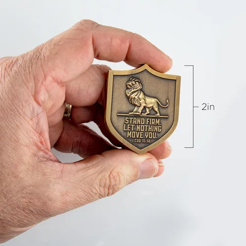 Miniatura 5 de Christian Lion Shield, paquete de 10, monedas de desafío cristiano a granel – Fuerza, fe y coraje – 2 pulgadas, regalo cristiano para hombres