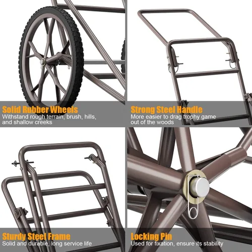 Miniatura 2 de Goplus Carrito Plegable para Ciervos, Transportador de Ciervos de 500 LBS con Ruedas de Goma Grandes, Carrito de Caza de Metal Resistente