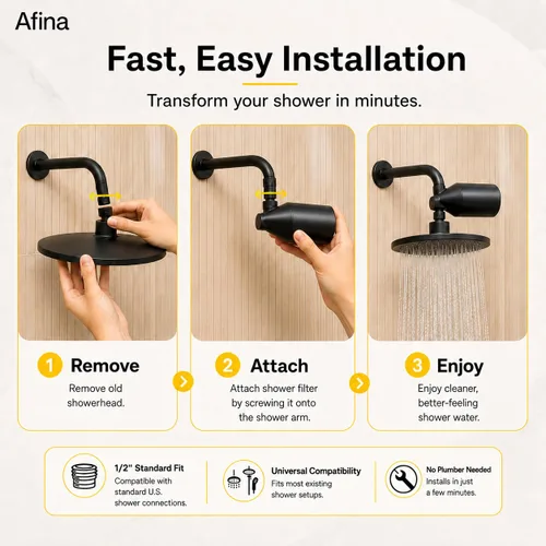 Miniatura 7 de Filtro de ducha Afina para agua dura - Elimina el 99% del cloro, sustancias nocivas y metales pesados - Mejora tu piel y cabello (Negro) Reduce