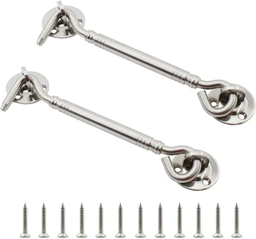 Miniatura 9 de Paquete de 2 cerraduras de puerta de granero, gancho de puerta de acero inoxidable resistente con tornillos de montaje, pestillo de cerradura