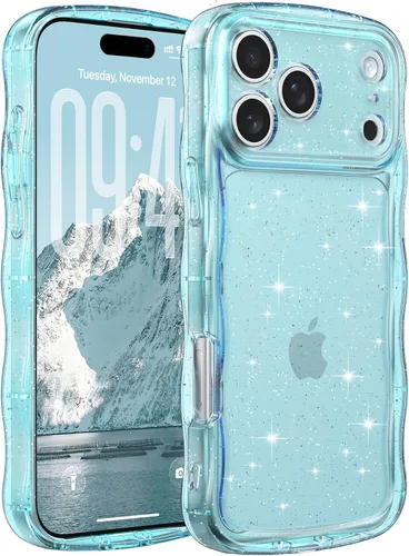Miniatura 80 de FABSPARK Funda para iPhone 14 Pro Max, bonita funda colorida con láser, retro, exquisita, rizada, borde ondulado, protector estético de TPU suave