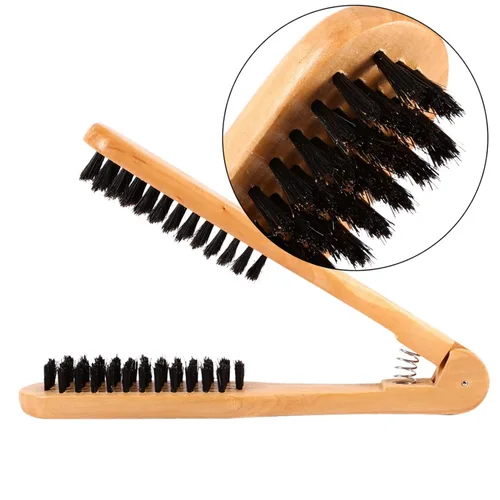 Miniatura 7 de Peine de peluquería antiestático de doble cara y cerdas de madera - Cepillo alisador con abrazadera para el cabello para peluquería profesional