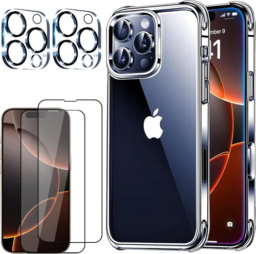 Miniatura 10 de Funda transparente 5 en 1 para iPhone 12 Pro de 6.1 pulgadas, con 2 protectores de pantalla HD + 2 protectores de lente de cámara, película
