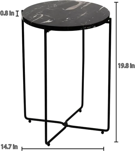 Miniatura 3 de Mesa auxiliar redonda de metal con parte superior de mármol natural, moderna mesa de centro pequeña para sala de estar, dormitorio, espacio pequeño