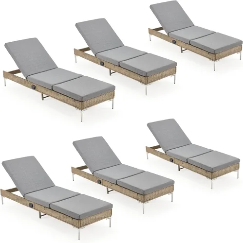 Miniatura 21 de Sillón de mimbre para exteriores, tumbona de piscina con respaldo reclinable infinito, muebles de patio, silla para tomar el sol con cojín
