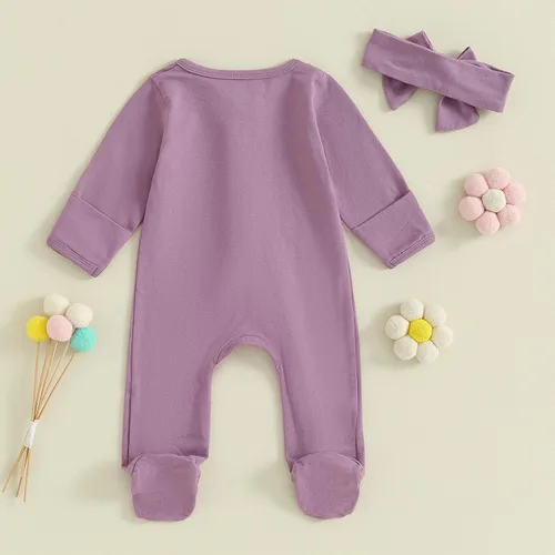 Miniatura 4 de Merqwadd Pijama con cremallera para bebé, paquete de 3 unidades, con volantes, ropa de algodón para llegar a casa