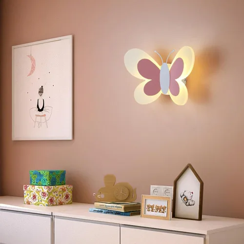 Miniatura 2 de Angoily Lámpara de pared de mariposa LED rosa aplique de pared LED luces de noche noche de mariposa interior para lámpara decorativa