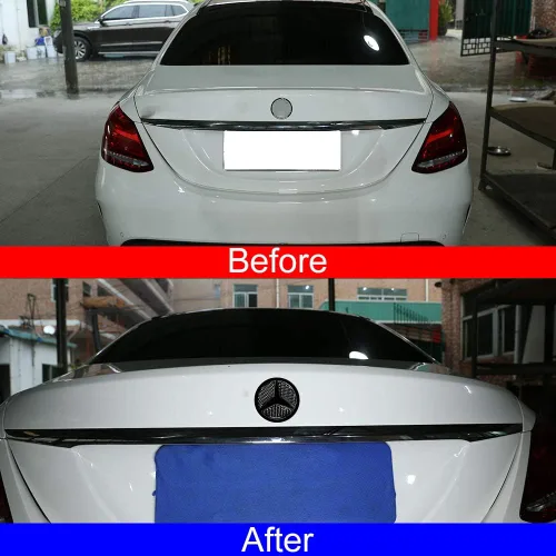 Miniatura 2 de YIWANG 3 unids real fibra de carbono coche puerta trasera camión arranque emblema insignia etiqueta para Mercedes Benz Clase C W205 2016-2019 Auto