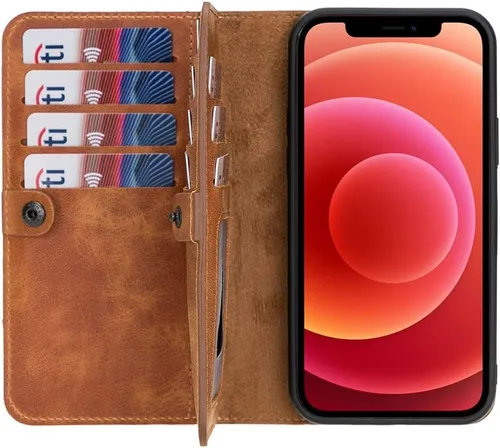 Miniatura 47 de HARDISTON Funda de piel auténtica de alta calidad hecha a mano para iPhone 11 Pro de 5.8 pulgadas, tarjeteros de doble folio, funda magnética Negro
