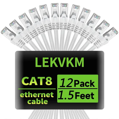 Miniatura 11 de Cable Ethernet Cat8 de 0.5 pies, paquete de 6 cables de red LAN blindados S/FTP, 40 Gbps 2000 MHz de alta velocidad, ideal para salas de servidores