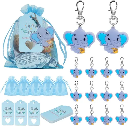 Juego de 50 llaveros de elefante para baby shower, recuerdos de fiesta temática de elefante, suministros de fiesta de cumpleaños para niños y niñas
