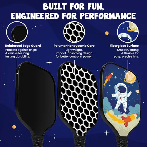 Miniatura 3 de Paleta de pickleball para niños diseñada para edades de 3 a 12 años, fibra de vidrio ligera (0.37 libras), agarre pequeño para un fácil control