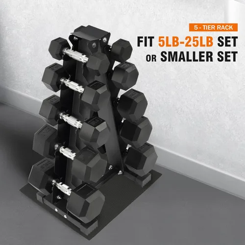Miniatura 6 de Fitvids Juego de mancuernas con estante - Mancuerna + estante A: juego de 150 libras - Negro