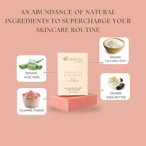 Miniatura 5 de Aspen Kay Naturals Barra de jabón de aloe vera y avena con calamina, ingredientes naturales y orgánicos, aloe vera orgánico y avena coloidal. Cara