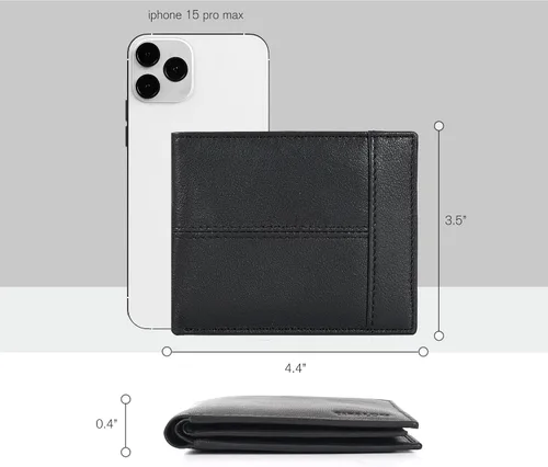 Miniatura 6 de Cartera para bolsillo frontal, bloqueo RFID, de piel, plegable, con ventana de identificación, para hombre
