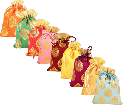 Miniatura 2 de Touchstone Preciosas bolsas de regalo reutilizables, respetuosas con el medio ambiente, brocado de cachemira con cordón grande para cumpleaños