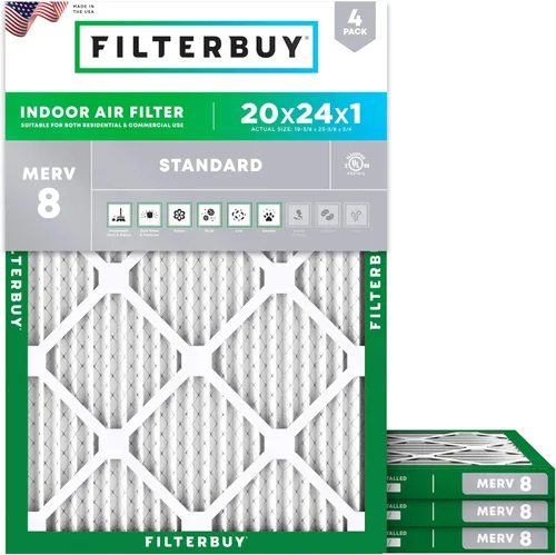 Miniatura 114 de Filterbuy - Filtro de aire de 20x20x1 MERV 8, Defensa Esencial contra el Polvo y las Alergias (paquete de 4), Filtros plisados electrostáticos