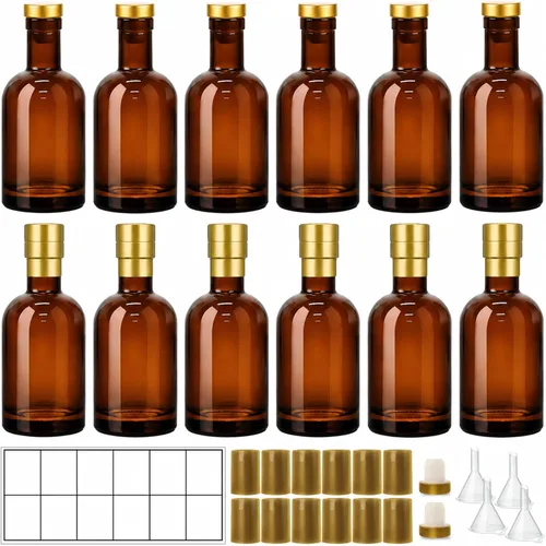Miniatura 10 de TBWIND Paquete de 12 botellas de vidrio ámbar de 12 onzas con corchos herméticos en forma de T, botellas de vidrio de 12.7 fl oz para limoncello