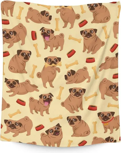 Miniatura 9 de Manta de Pug para regalo, 30 x 40 pulgadas, bonita manta para amantes de los perros, mantas blancas de felpa suave para sofá, oficina