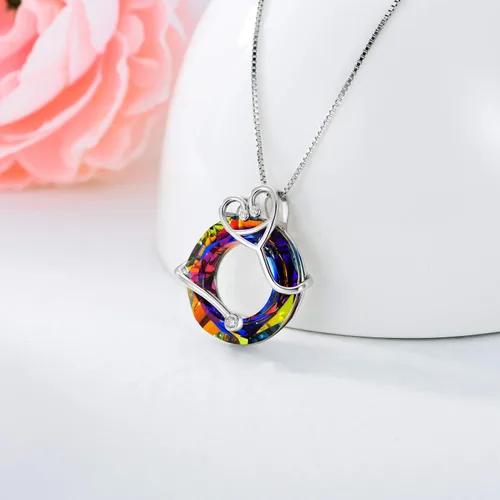 Miniatura 2 de TOUPOP Regalos para enfermera, collar de enfermera de plata de ley 925, colgante temático de enfermería con cristal RN médico caduceo, joyería