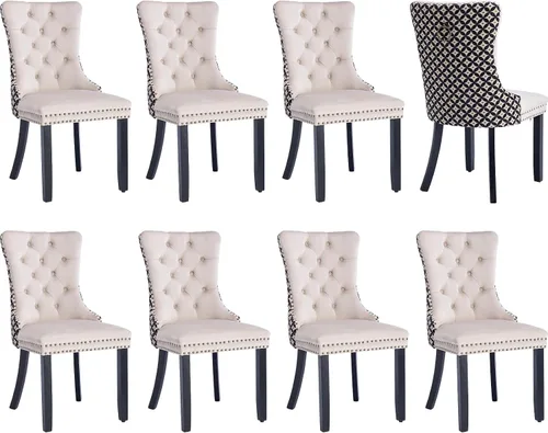 Miniatura 70 de Juego de 2 sillas de comedor modernas, sillas de comedor tapizadas acolchadas con patas de madera maciza, silla de cocina de tela de lino beige