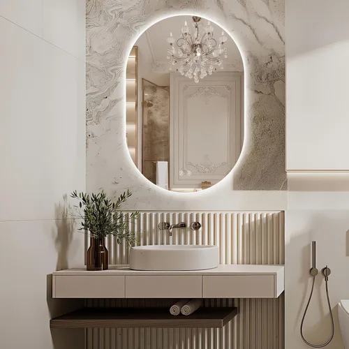 Espejo LED ovalado de 36 x 24 pulgadas para baño, espejo de tocador iluminado en forma de píldora con luces, espejo retroiluminado sin marco montado