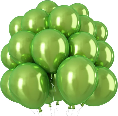 Globos cromados verdes, 50 unidades de 10 pulgadas, globos metálicos de doble capa de color verde claro brillantes y gruesos, globos de látex