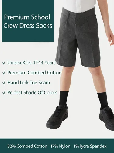 Miniatura 4 de COTTON DAY Calcetines unisex de algodón suave para niños y niñas, con puntera sin costuras, color negro, blanco, gris, azul marino, paquete de 6