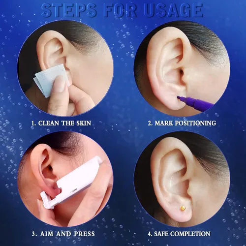 Miniatura 5 de KAIQIKAIXI 18 piezas, kit de perforación de oreja, pistola de clavos para oreja automática e indolora, desechable, aséptica, casera, portátil, grupo