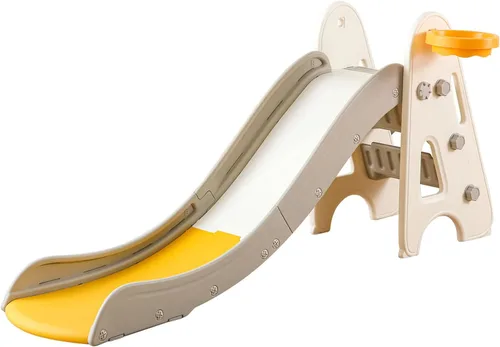 Miniatura 8 de Tobogán de interior para niños de 1 a 7 años, 3 en 1, juego de escalador para niños, plegable para niños pequeños con aros de baloncesto y pelota