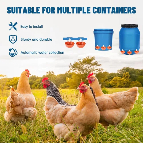 Miniatura 5 de Paquete de 8 tazas grandes automáticas para bebedero de pollo, alimentador de agua para pollo, kit de alimentador de agua para aves de corral