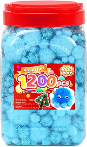 Miniatura 48 de Iooleem Pompones rosados – Tamaño surtido, 1200 piezas con ojos móviles, opciones de purpurina, perfectos para artes y manualidades