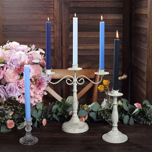 Miniatura 6 de Efavormart Paquete de 5 Velas cónicas de mecha acanalada premium sin aroma de 9" en azul surtido, velas altas de cera con cinta para cena