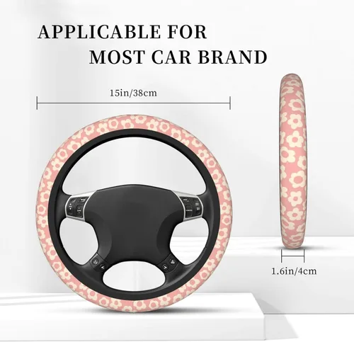 Miniatura 5 de Funda para volante con diseño floral abstracto de flores rosadas para mujeres, hombres y niñas, accesorios de automóvil, decoración antideslizante