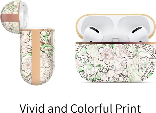 Miniatura 4 de Berkin Arts Funda compatible con AirPods Pro de 2ª generación, cubierta dura de oro rosa con llavero Cloisonnism Garden Neon Flower