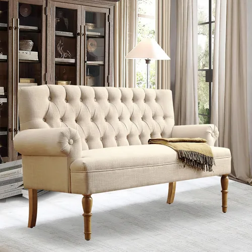 Miniatura 6 de Rosevera Sofá de dos plazas para sala de estar, lino, beige clásico