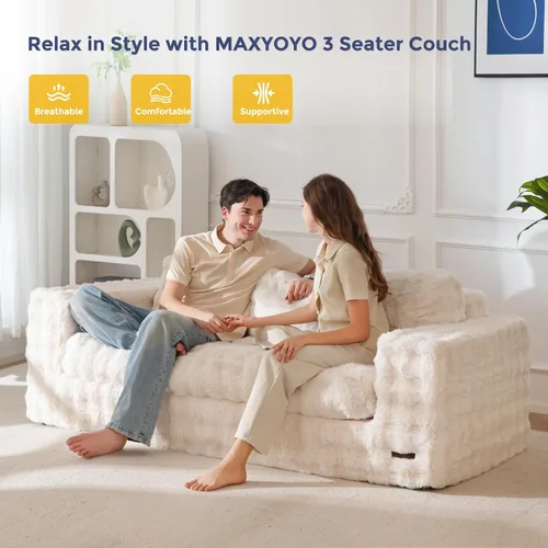 Miniatura 3 de MAXYOYO Sofá de 3 Plazas sin Estructura, Sofá Moderno Acolchado para Sala de Estar, Sillón Suave Tipo Puf de Espuma de Alta Densidad con Almohadas
