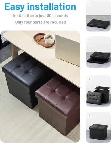 Miniatura 5 de Bsketa Otomana Taburete Reposapiés de Almacenamiento, Banco Pequeño de Otomanas de Almacenamiento de Cuero, Taburete Plegable con Tapa con Asas