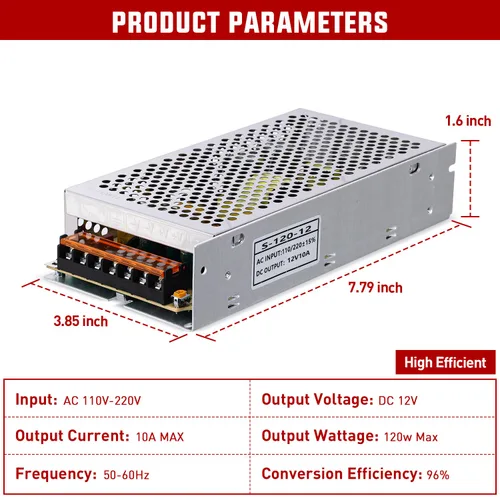 Miniatura 2 de Nilight AC 110V/220V a DC 12V Convertidor de Voltaje 10A 120W Fuente de Alimentación Conmutada Adaptador Transformador Salida de Bajo Voltaje Driver