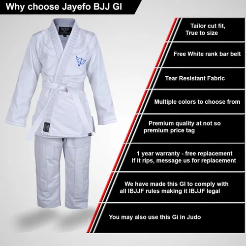 Miniatura 5 de Jayefo Cinturón deportivo brasileño Jiu Jitsu Gi para hombres y mujeres uniforme de agarre preencogido GIS ultra ligero Kimonos para adultos BJJ Gi