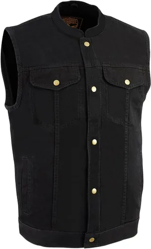 Milwaukee Leather DM2238 Chaleco clásico de mezclilla negra estilo club con cierre de botón a presión para hombre